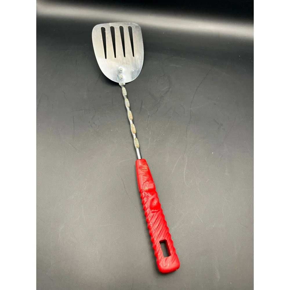 Vtg Kitchen Offset Slotted Spatula Red Handle‎ Stainless Steel Utensil 12